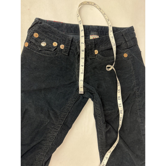 VTG True Religion Joey Big T Corduroy Pants RARE Low Rise Flare Black Y2K USA 27 - Picture 4 of 13